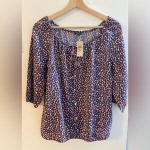 Ann Taylor Size XS Boat Neck Multi Color Dots Leopard Light Weight Top Blouse